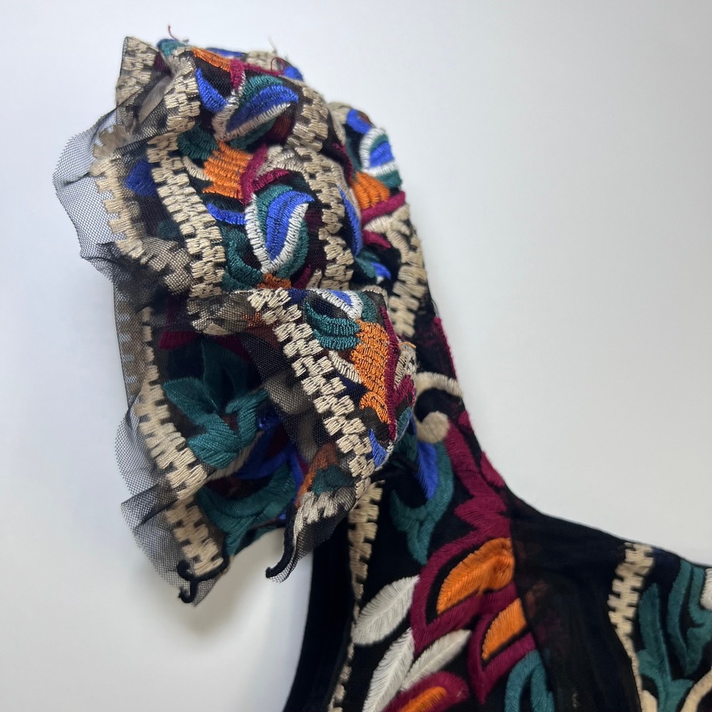 Embroidered Multicolor Crop Top with Ruffled Straps - Picture 9 of 10